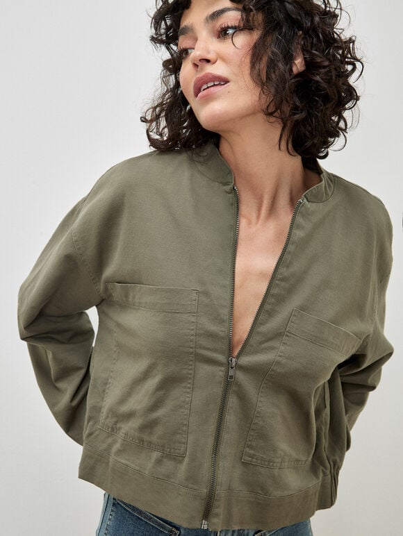 Lightweight Denim Bomber Jacket, Khaki, large