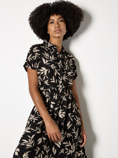 Textured Leaf Shirt Midi Dress