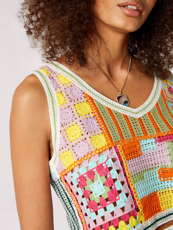 Patchwork Crochet Top, Stone, large
