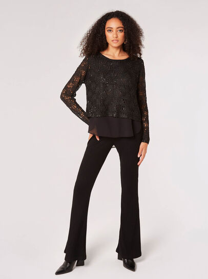 Sequin Chiffon Layered Knit Top