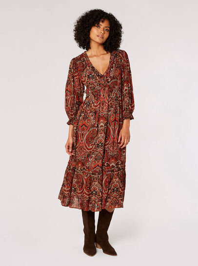 Paisley Ruffle Midaxi Dress