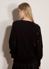 Sequin Sleeve Ribbed Knit Jumper, Black, large