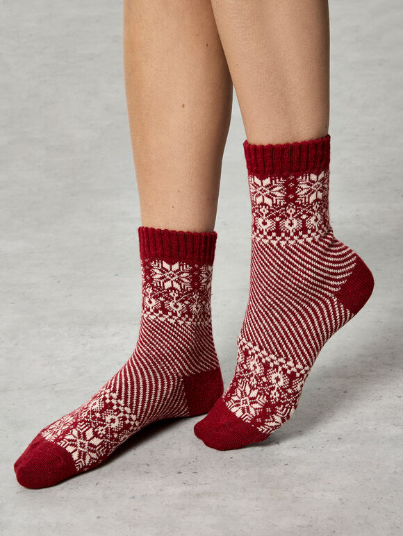 Snowflake Socks, Red, large