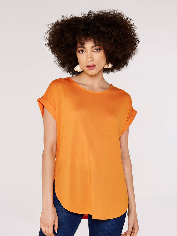 Curved Hem Tee, Orange, large