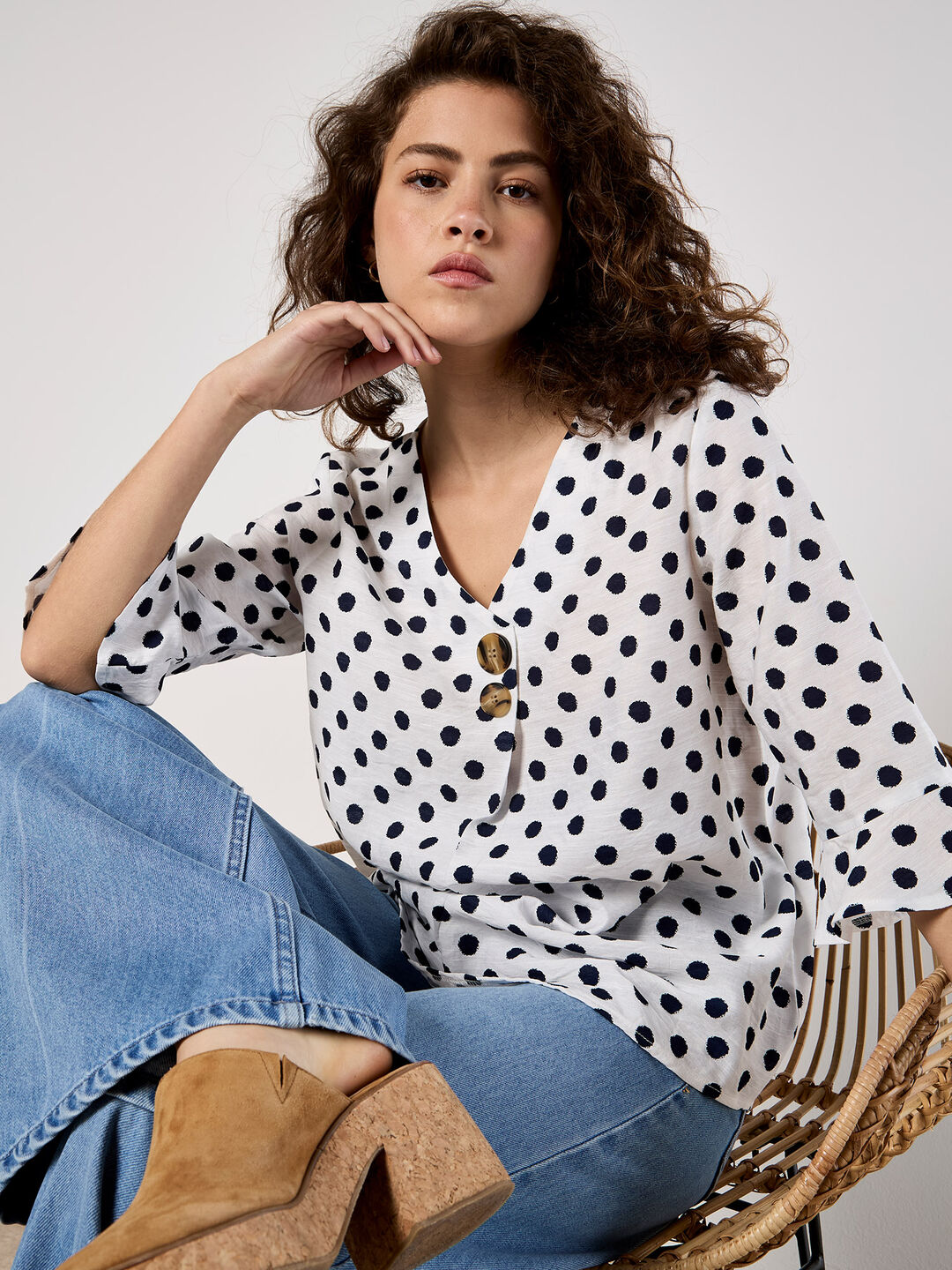 Polka Dot Bell Sleeve Blouse