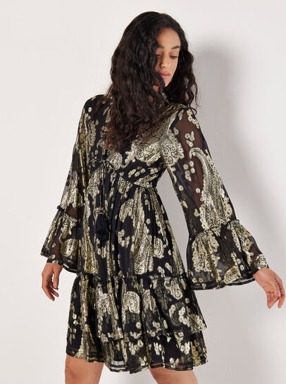 Gold Foil Paisley Mini Dress
