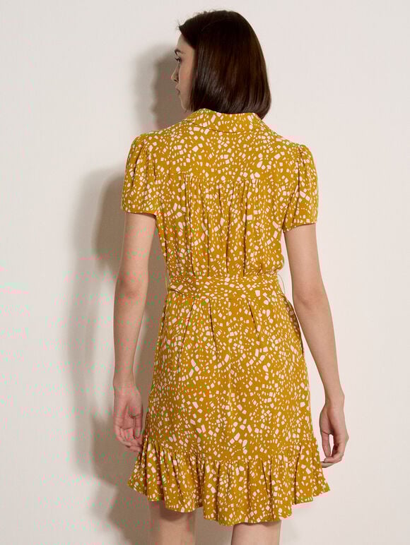 Scattered Squares Shirt Mini Dress, Mustard, large