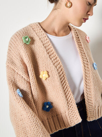 Applique Daisies Chunky Knit Cardigan