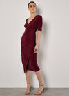 Foil Sparkle Ruched Midi Dress, Burgundy, large