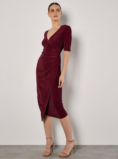 Foil Sparkle Ruched Midi Dress