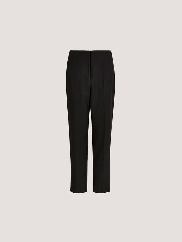 Pleat Tailored Tapered Trousers, Black, large
