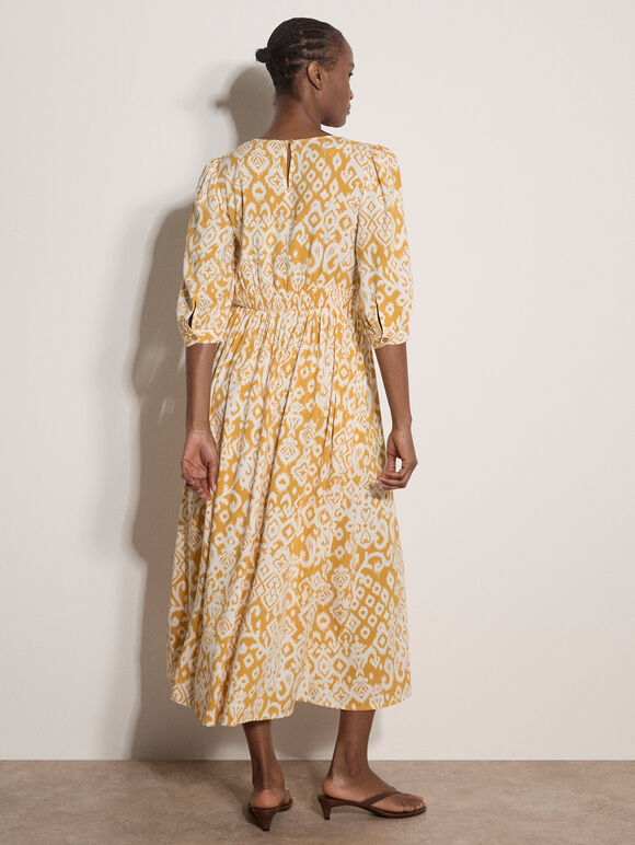 Tapestry Ikat Midi Dress, Mustard, large