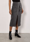 Pinstripe Cargo Midi Skirt, Black, large