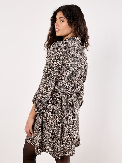 Animal Print Crepe Shirt Mini Dress