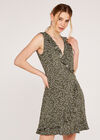Ditsy Ruffle Wrap Dress, Khaki, large