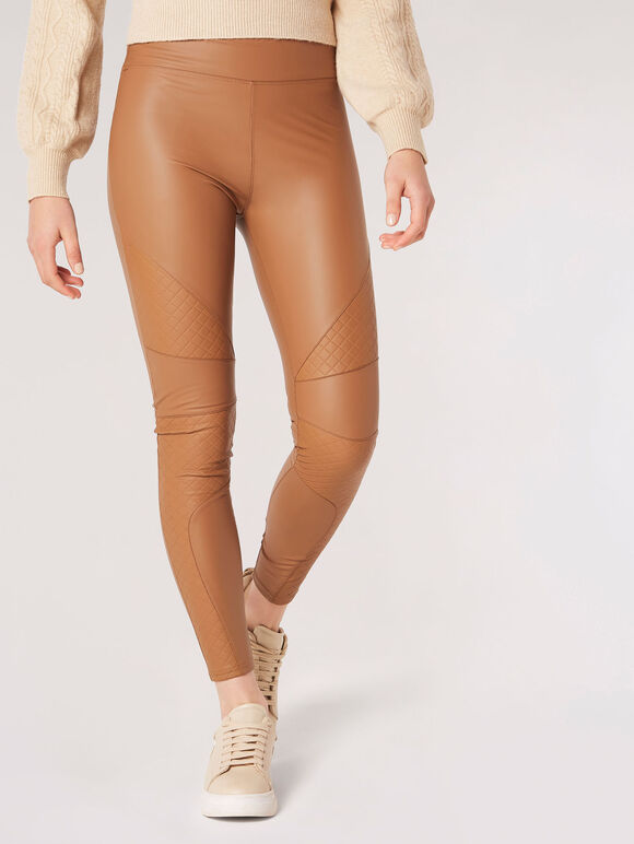 Leather-Look Panel Leggings, Stone, large