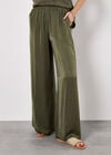 Textured Satin Wide Leg Trousers, Khaki, large