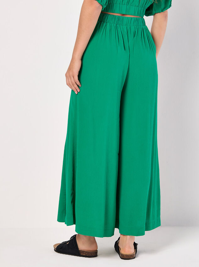 Cropped Textured Palazzo Trousers, Green, large