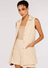 Sleeveless Tie Waist Blazer, Stone, large