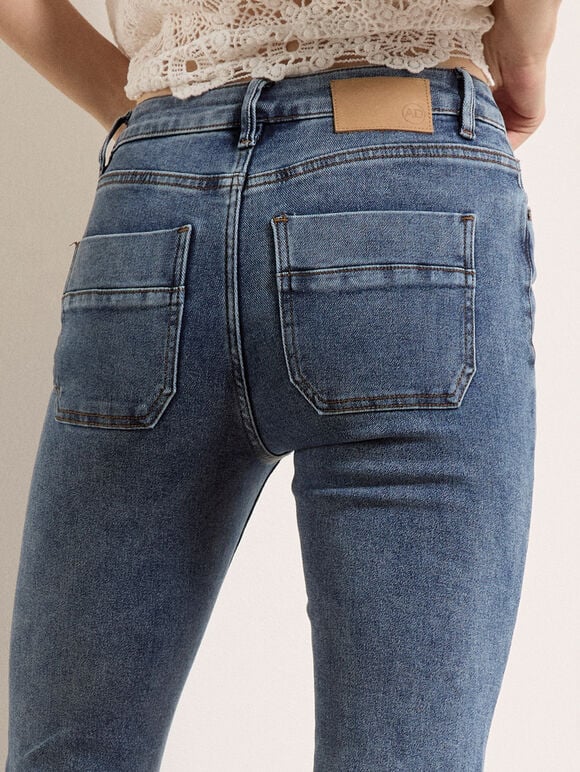 Lulu Burgundy Flare Jeans, Blue, large