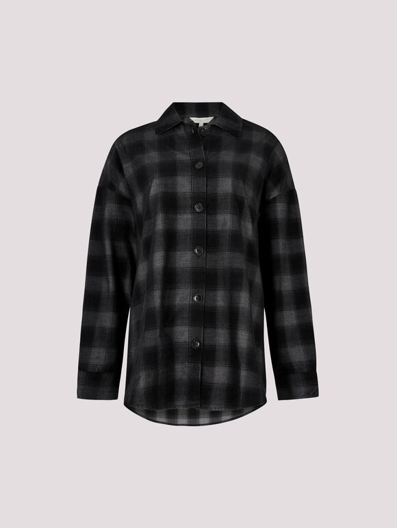 Oversized Check Corduroy Shirt, Grey, large