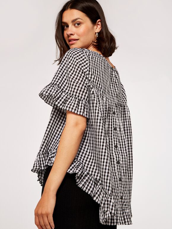 Gingham Ruffle Top, Black, large