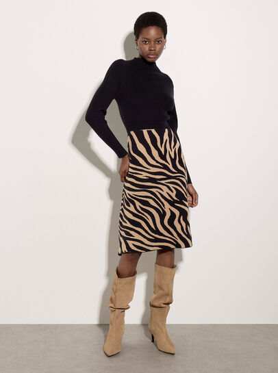 Ribbed Knit Zebra Midi Dress