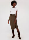 Wrap Buckle Belt Midi Skirt, Brown, large