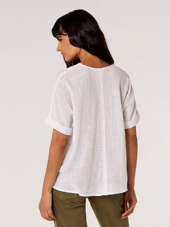 Relaxed-Fit V-Neck Blouse, White, large