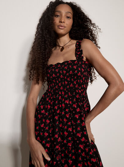 Ditsy Floral Smocked Midi Dress