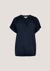 Ruffle Sleeve Woven T-Shirt, Navy, large