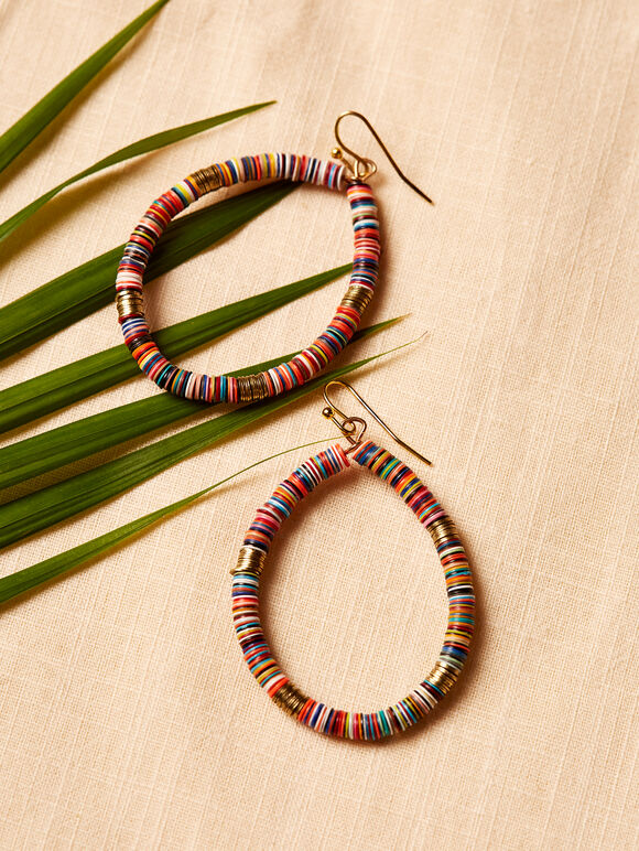  Beaded Hoop Earrings, Assorted, large