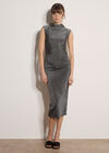 Glitter Ruched Bodycon Midaxi Dress, Silver, large