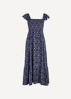 Folk Floral Metallic Midi Dress, Navy, large