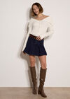 Wide Collar Ribbed Knit Cardigan, Cream, large
