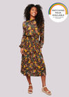 Retro Floral Smock Waist Midi Dress, Black, large