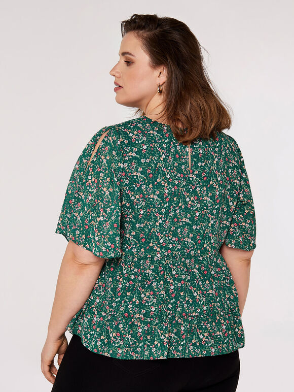 Curve Ditsy Floral Top, Green, large