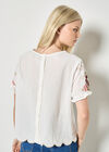 Floral Embroidered Ruffle Sleeve Cotton Top, White, large