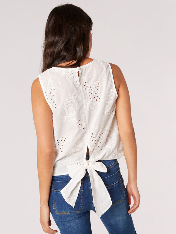 Tropical Embroidered Tank Top, White, large