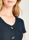 Ribbed Button Down Front Dress, Navy, large