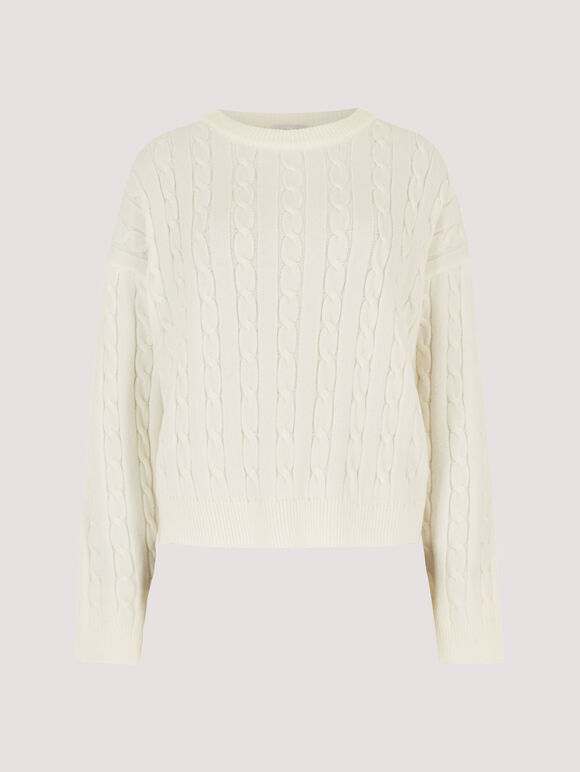 Aran Cable Knit Jumper , Cream, large