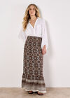 Batik Print Smocked Maxi Skirt, Brown, large