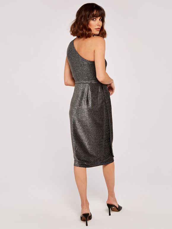 Sparkle One Shoulder Wrap Dress, Black, large
