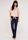 Button Tie Front Top, Pink, large