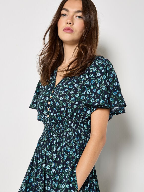 Ditsy Floral Midi Dress, Navy, large