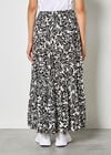 Leaf Print Tiered Midi Skirt, Cream, large