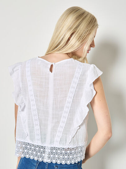 Ruffle Embroidered Cotton Top