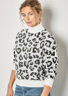 Sequin Leopard Print Jumper, White, large