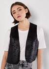 Embossed Paisley Borg-Lined Waistcoat, Black, large
