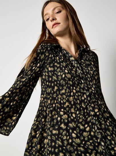 Abstract Animal Chiffon Plisse Shirt